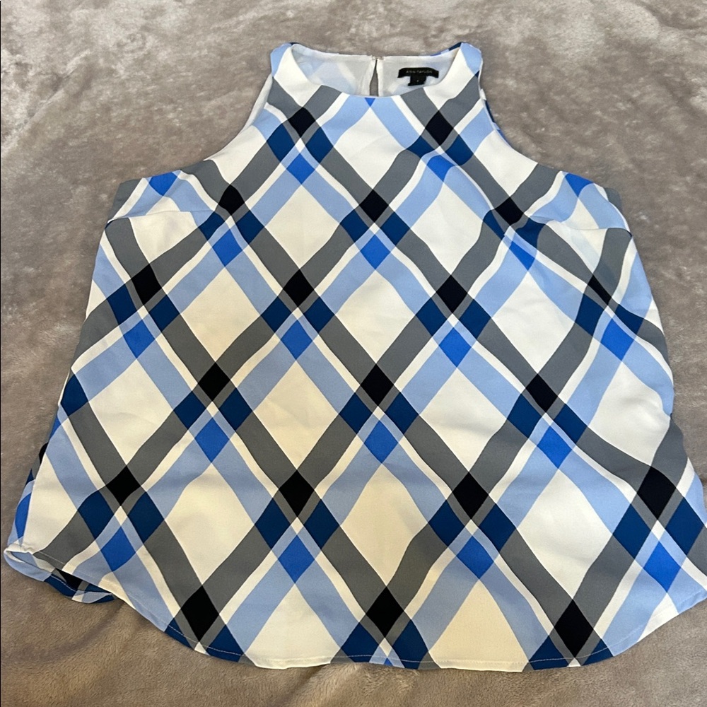 Ann Taylor Blue and Black Plaid Top, small